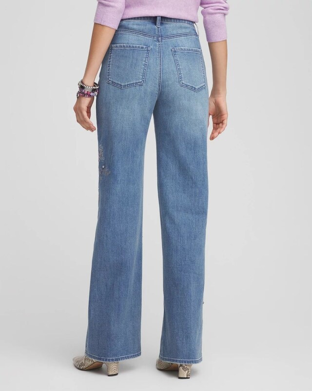 Embellished High Rise Wide Leg Jeans - image 3